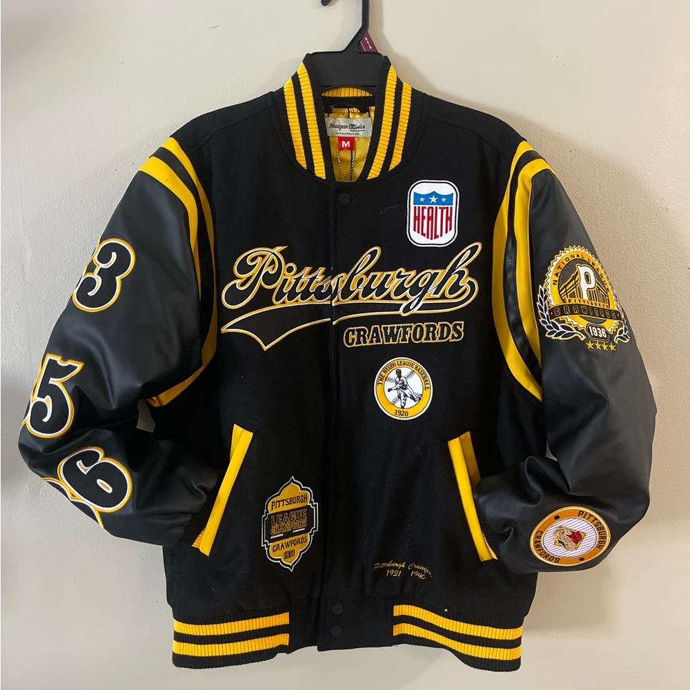 Pittsburgh Crawfords Black and Yellow Varsity Jacket Size M